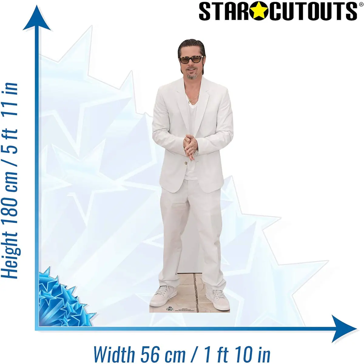 CS442 Brad Pitt White Suit American Actor Lifesize Cardboard Cutout Standee 2