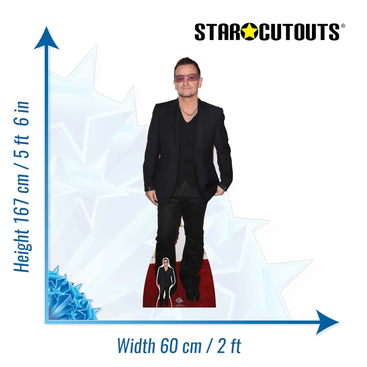 CS647 Bono 'Red Carpet' (Irish Singer Songwriter) Lifesize + Mini Cardboard Cutout Standee Size