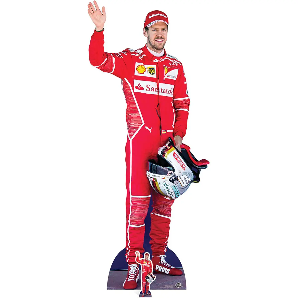CS669 Sebastian Vettel Waving German Racing Driver Lifesize Mini Cardboard Cutout Standee