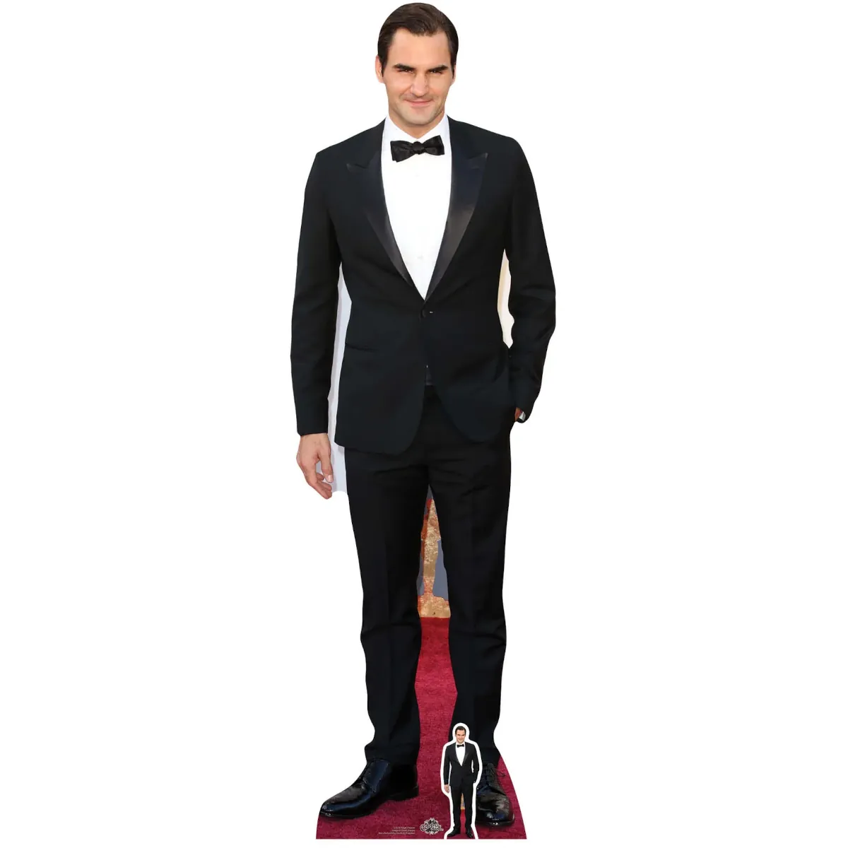 CS674 Roger Federer 'Black Tuxedo' (Swiss Tennis Player) Lifesize + Mini Cardboard Cutout Standee Front
