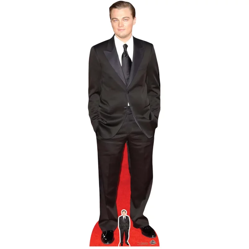CS705 Leonardo DiCaprio 'Black Suit' (American Actor) Lifesize + Mini Cardboard Cutout Standee Front