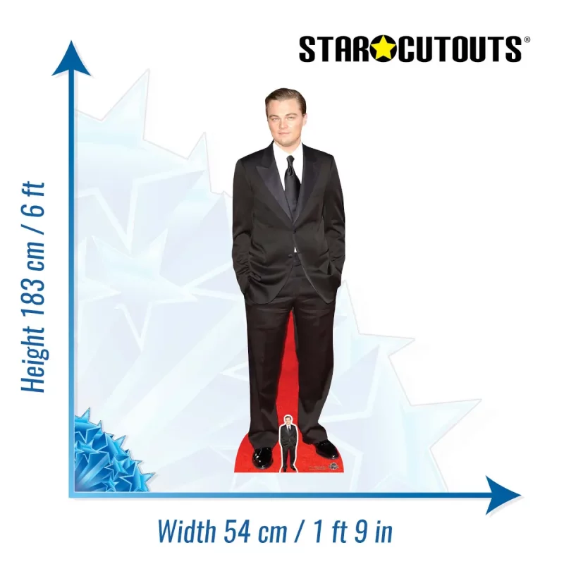 CS705 Leonardo DiCaprio 'Black Suit' (American Actor) Lifesize + Mini Cardboard Cutout Standee Size