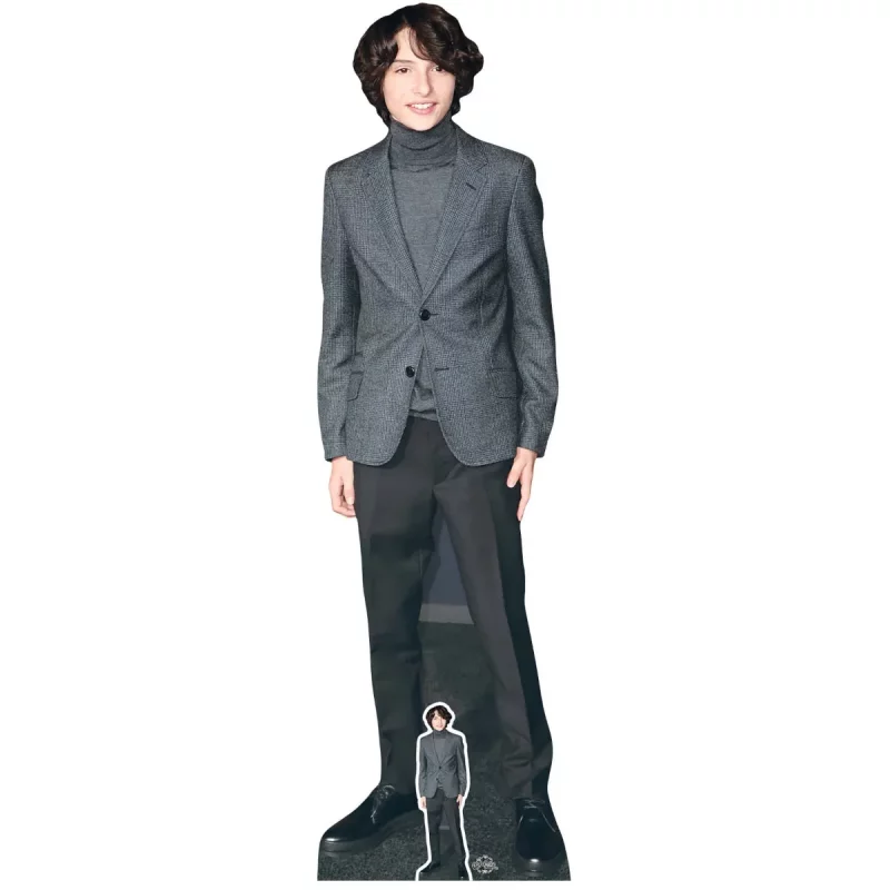 CS738 Finn Wolfhard 'Grey Suit' (Canadian Actor) Lifesize + Mini Cardboard Cutout Standee Front