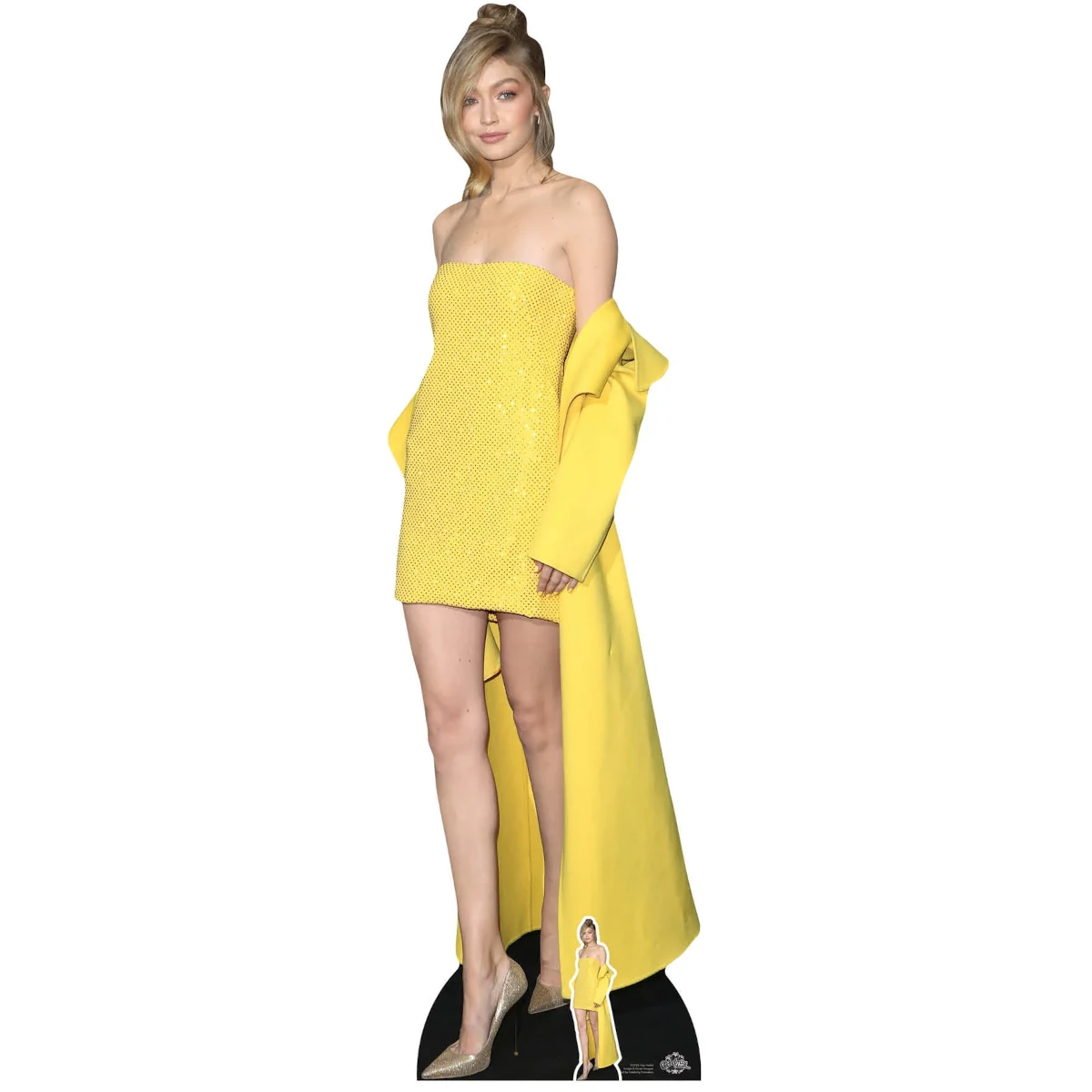 CS769 Gigi Hadid 'Yellow Dress' (American Model) Lifesize + Mini Cardboard Cutout Standee Front