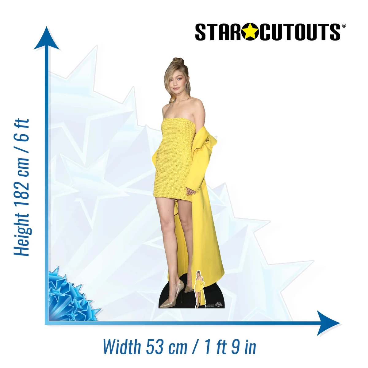 CS769 Gigi Hadid 'Yellow Dress' (American Model) Lifesize + Mini Cardboard Cutout Standee Size