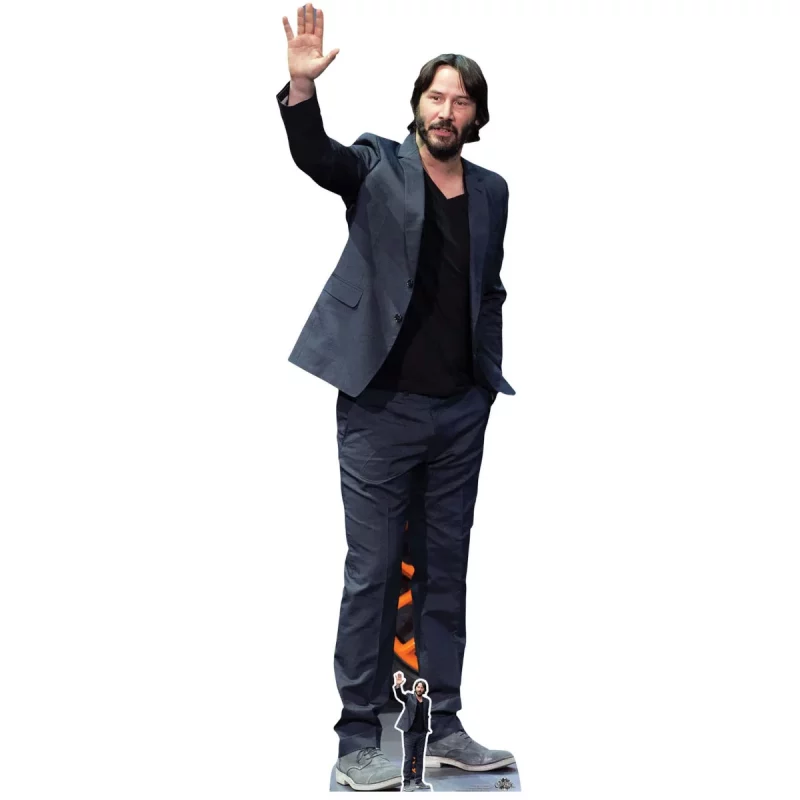 CS798 Keanu Reeves 'Waving' (Canadian Actor) Lifesize + Mini Cardboard Cutout Standee Front