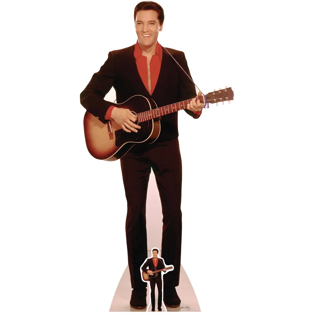 SC241 Elvis Presley 'Red Shirt & Guitar' (American Singer) Official Lifesize + Mini Cardboard Cutout Standee Front