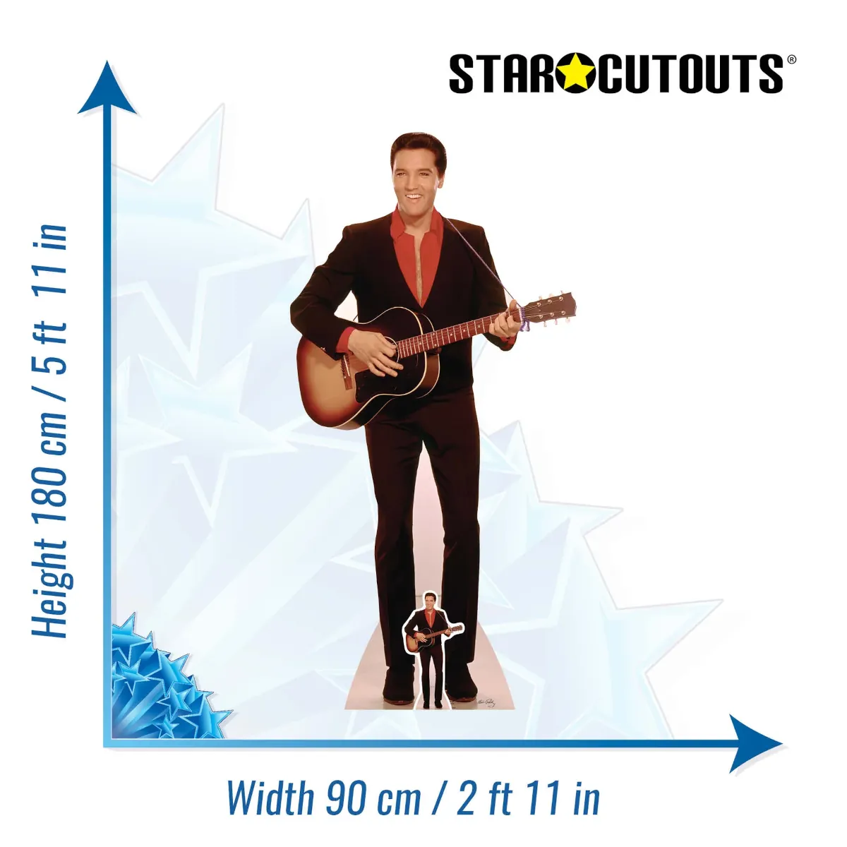 SC241 Elvis Presley 'Red Shirt & Guitar' (American Singer) Official Lifesize + Mini Cardboard Cutout Standee Size