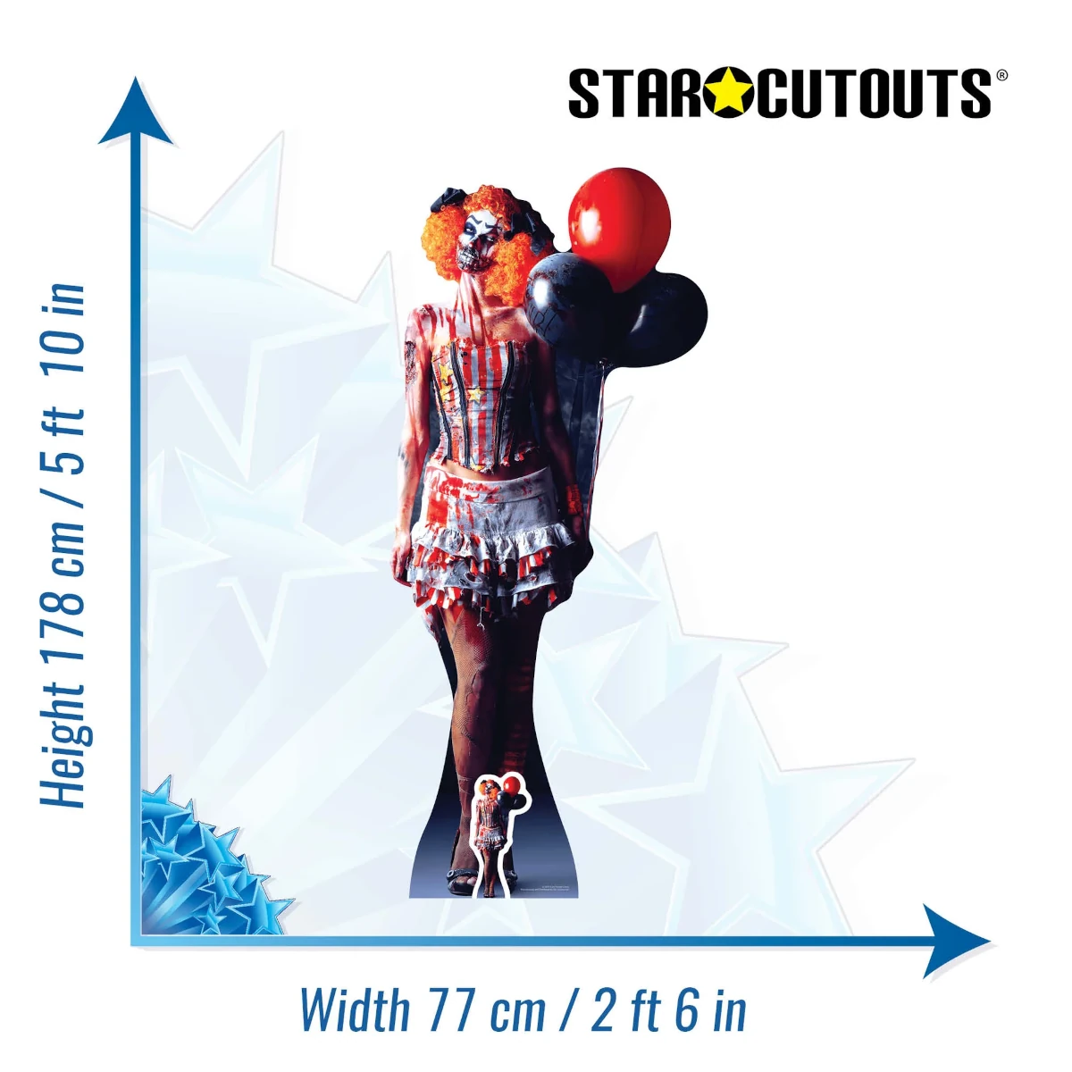 SC1070 Scary Female Clown (Halloween) Lifesize + Mini Cardboard Cutout Standee Size