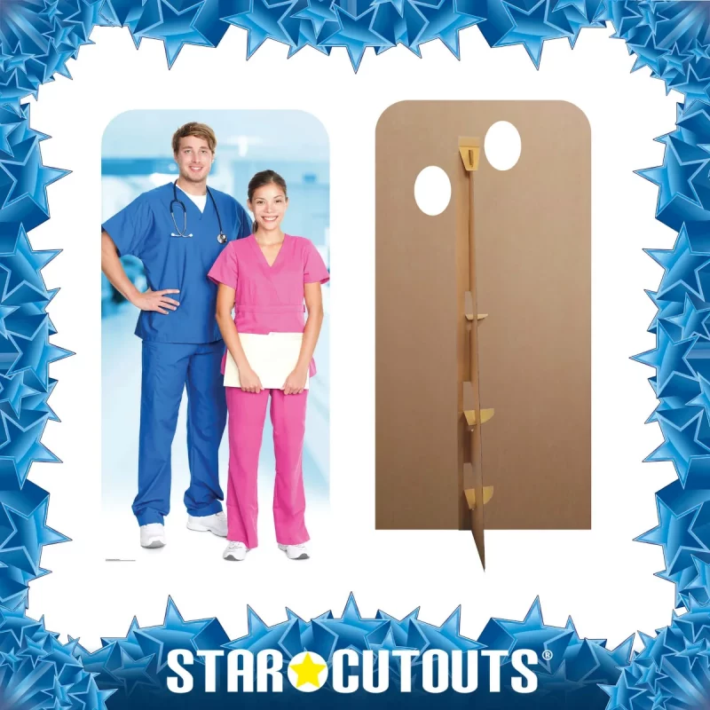 SC1567 Doctor & Nurse Health Workers Lifesize Stand-In Cardboard Cutout Standee Frame