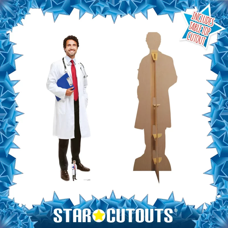 SC1584 Male Doctor Health Worker Lifesize + Mini Cardboard Cutout Standee Frame