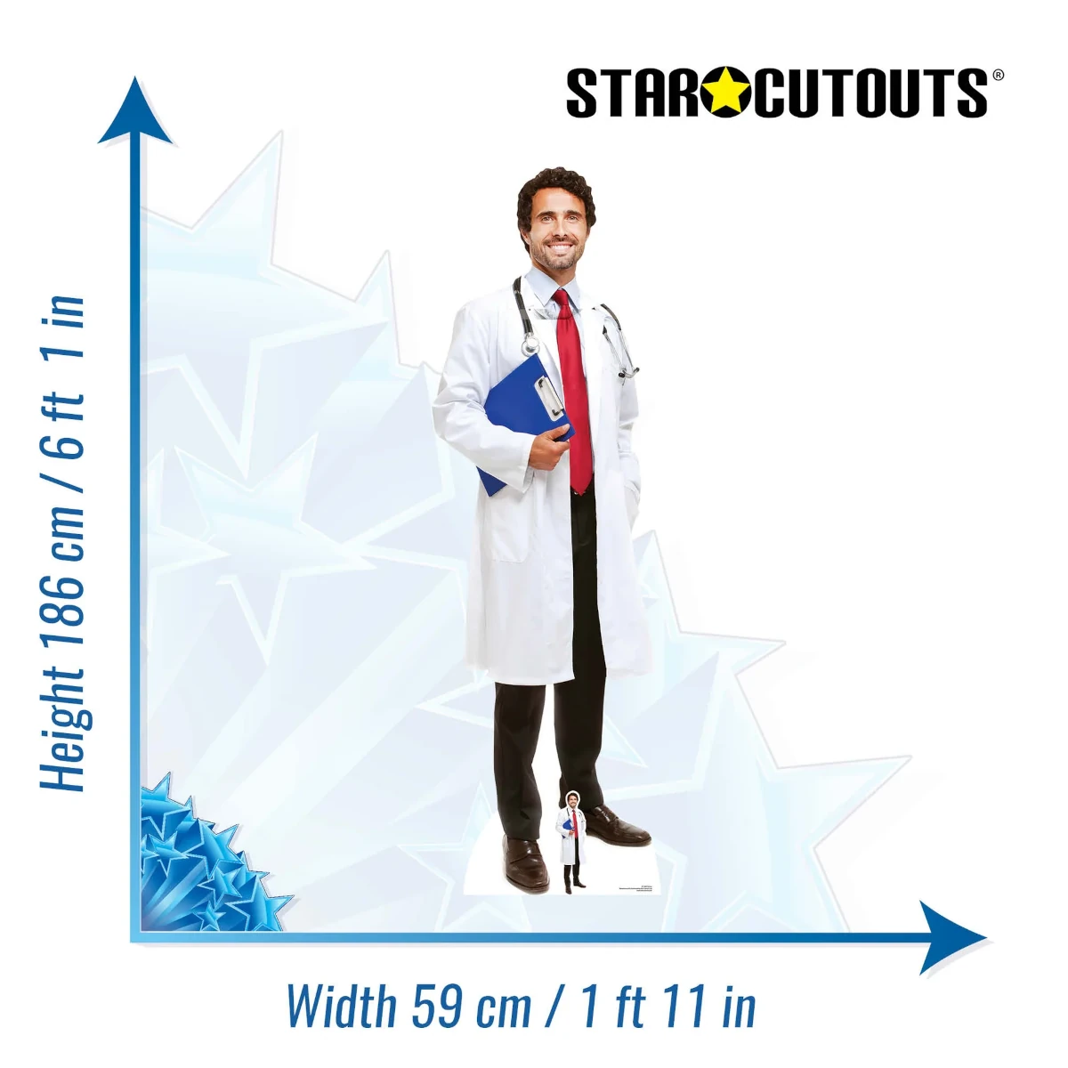 SC1584 Male Doctor Health Worker Lifesize + Mini Cardboard Cutout Standee Size