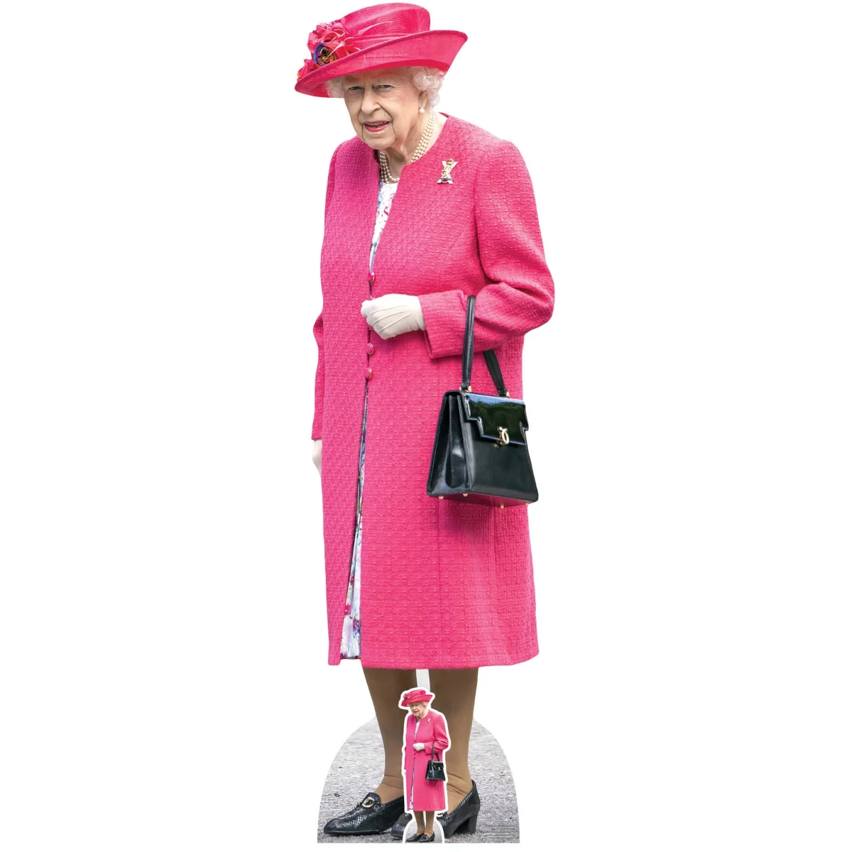 SC4053 Queen Elizabeth II 'Pink Coat' (Former Queen) Lifesize + Mini Cardboard Cutout Standee Front