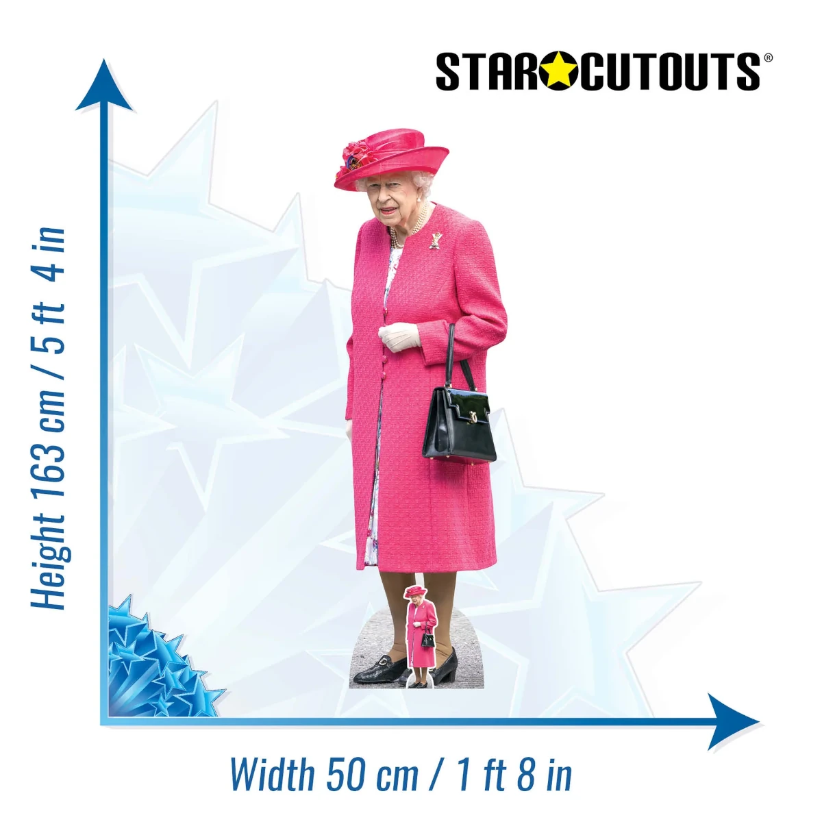 SC4053 Queen Elizabeth II 'Pink Coat' (Former Queen) Lifesize + Mini Cardboard Cutout Standee Size