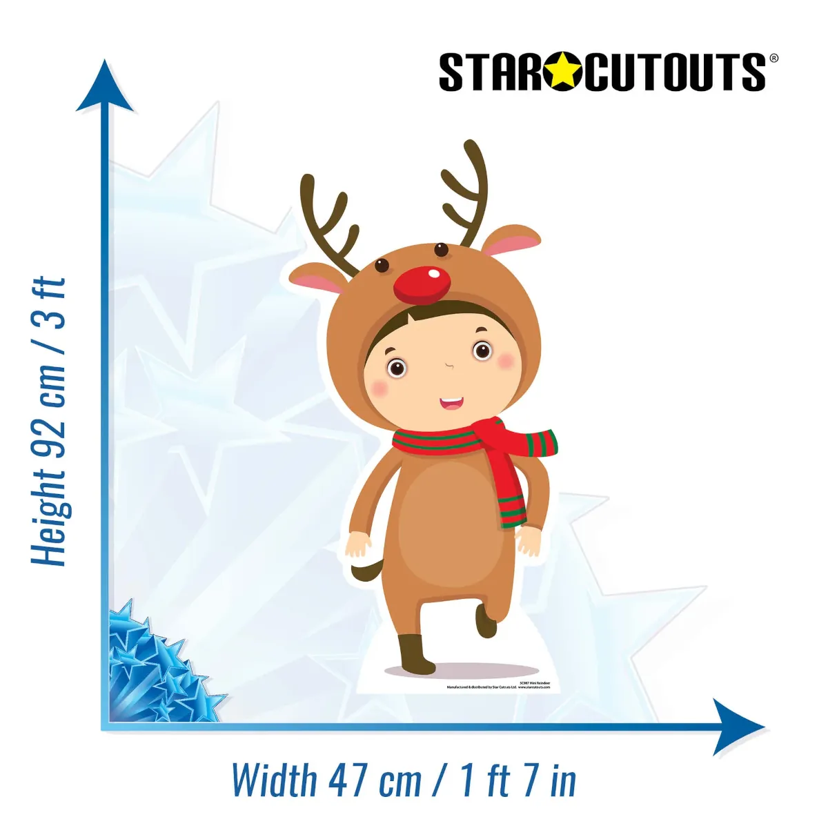 SC987 Christmas Reindeer Boy Mini Cardboard Cutout Standee Size