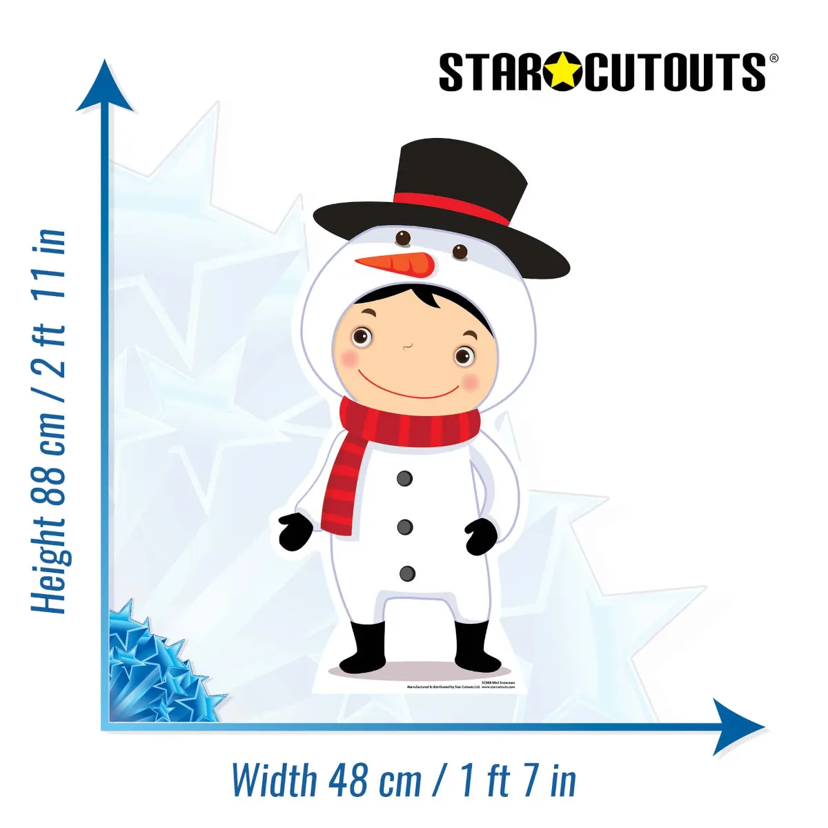 SC988 Christmas Snowman Boy Mini Cardboard Cutout Standee Size