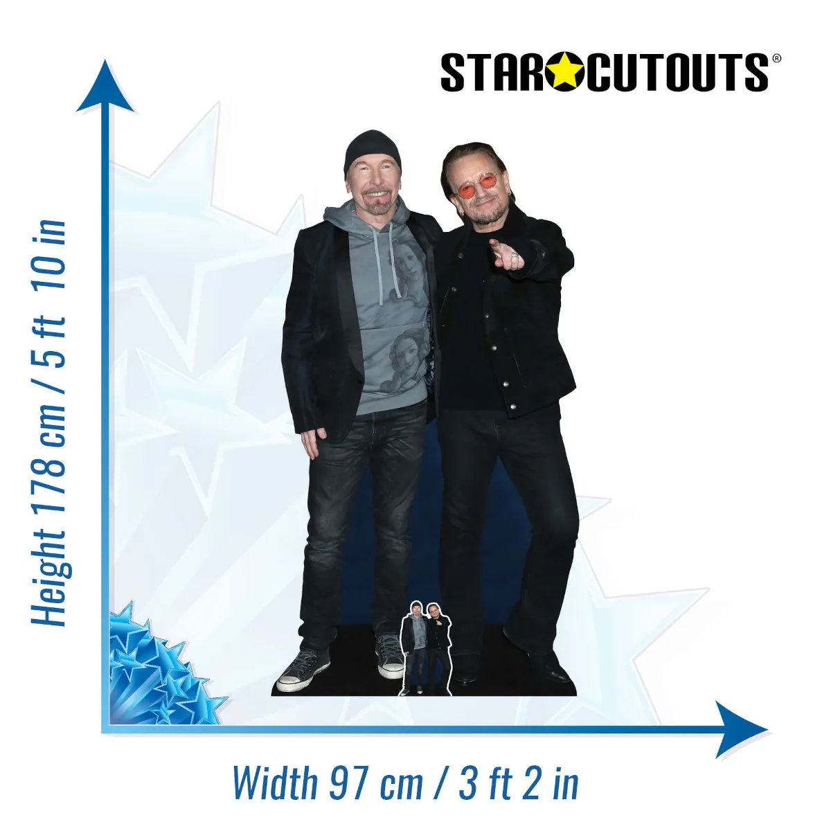 CS991 Bono & The Edge (U2) Double Lifesize + Mini Cardboard Cutout Standee Size