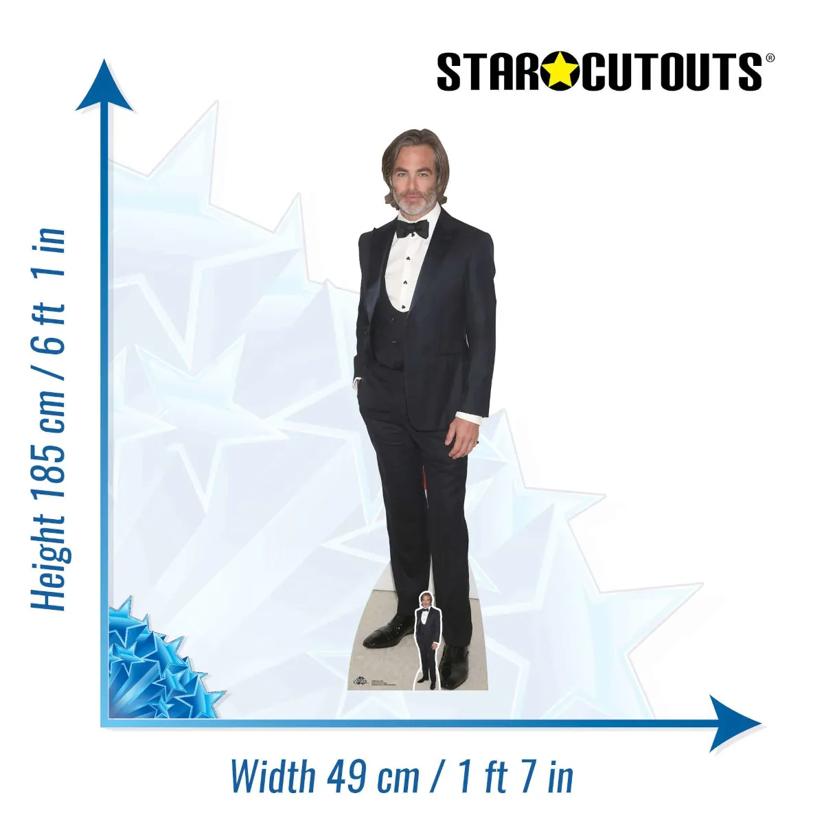 CS982 Chris Pine 'Tuxedo' (American Actor) Lifesize + Mini Cardboard Cutout Standee Size