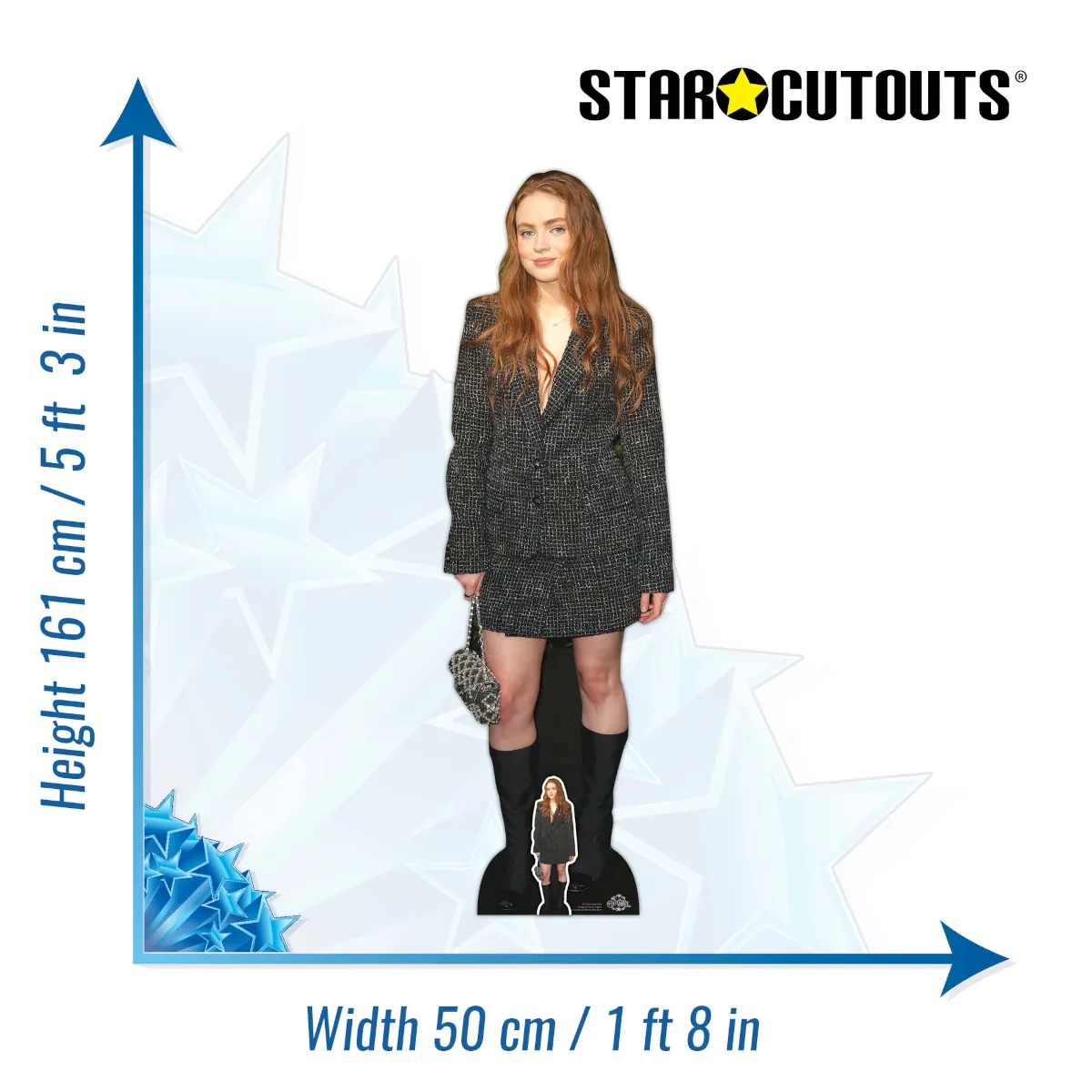 CS1016 Sadie Sink 'Jacket & Skirt' (American Actress) Lifesize + Mini Cardboard Cutout Standee Size