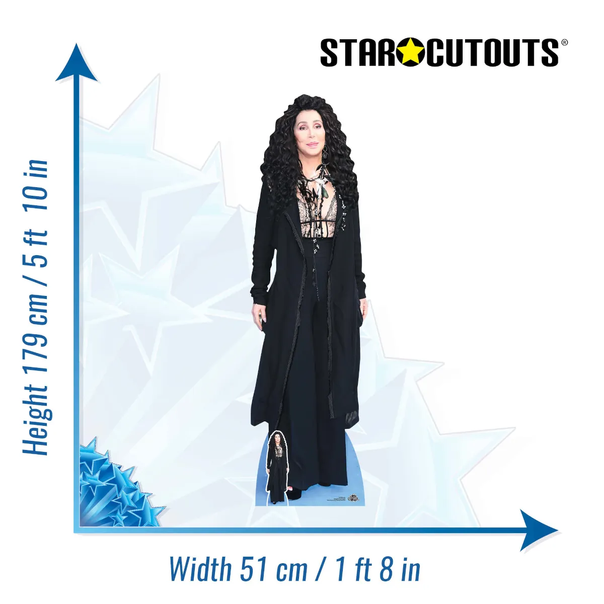 CS1038 Cher 'Black Outfit' (American Singer) Lifesize + Mini Cardboard Cutout Standee Size