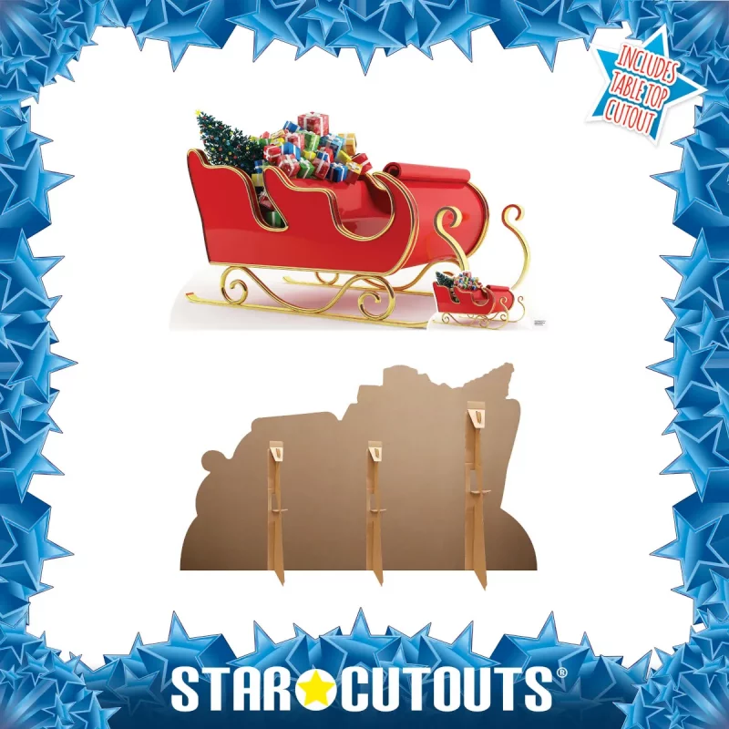 SC4198 Christmas Santa Sleigh with Presents Large + Mini Cardboard Cutout Standee Frame
