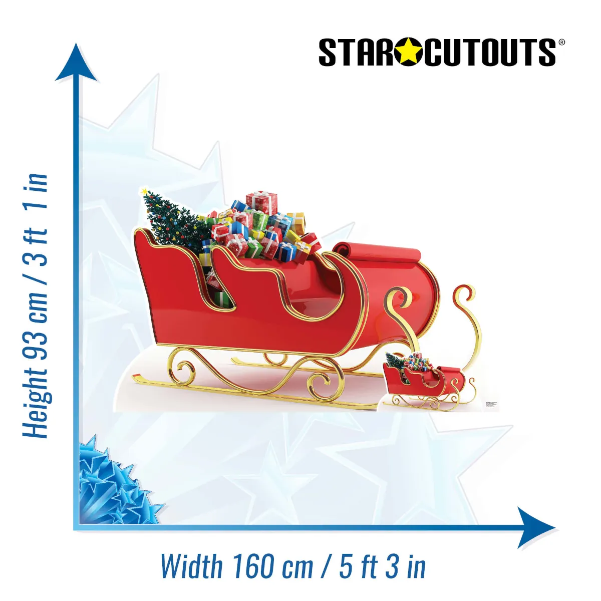 SC4198 Christmas Santa Sleigh with Presents Large + Mini Cardboard Cutout Standee Size