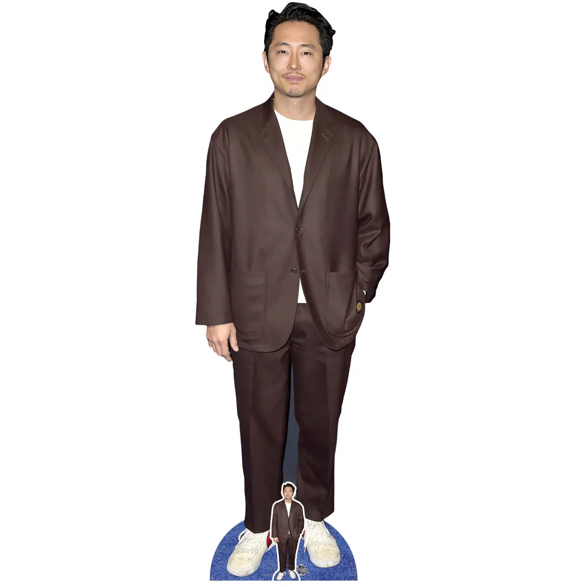CS1060 Steven Yeun 'Brown Suit' (South Korean American Actor) Lifesize + Mini Cardboard Cutout Standee Front