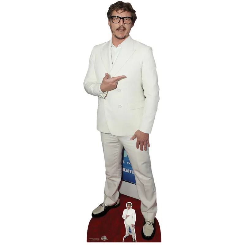 CS1066 Pedro Pascal 'White Suit' (American Actor) Lifesize + Mini Cardboard Cutout Standee Front