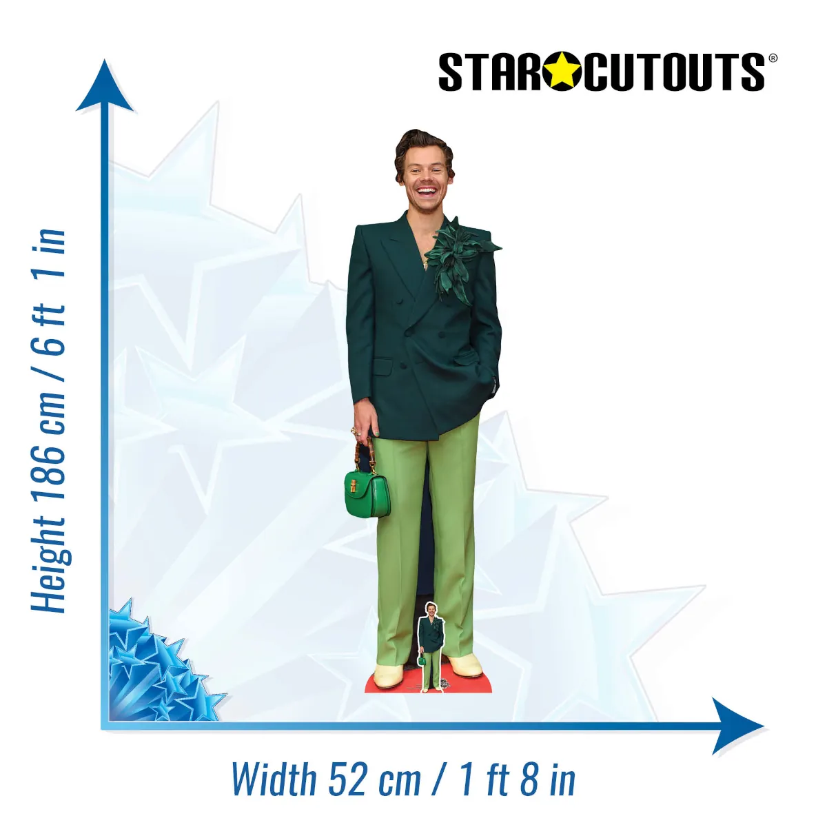 CS1067 Harry Styles 'Green Outfit' (English Singer Songwriter) Lifesize + Mini Cardboard Cutout Standee Size