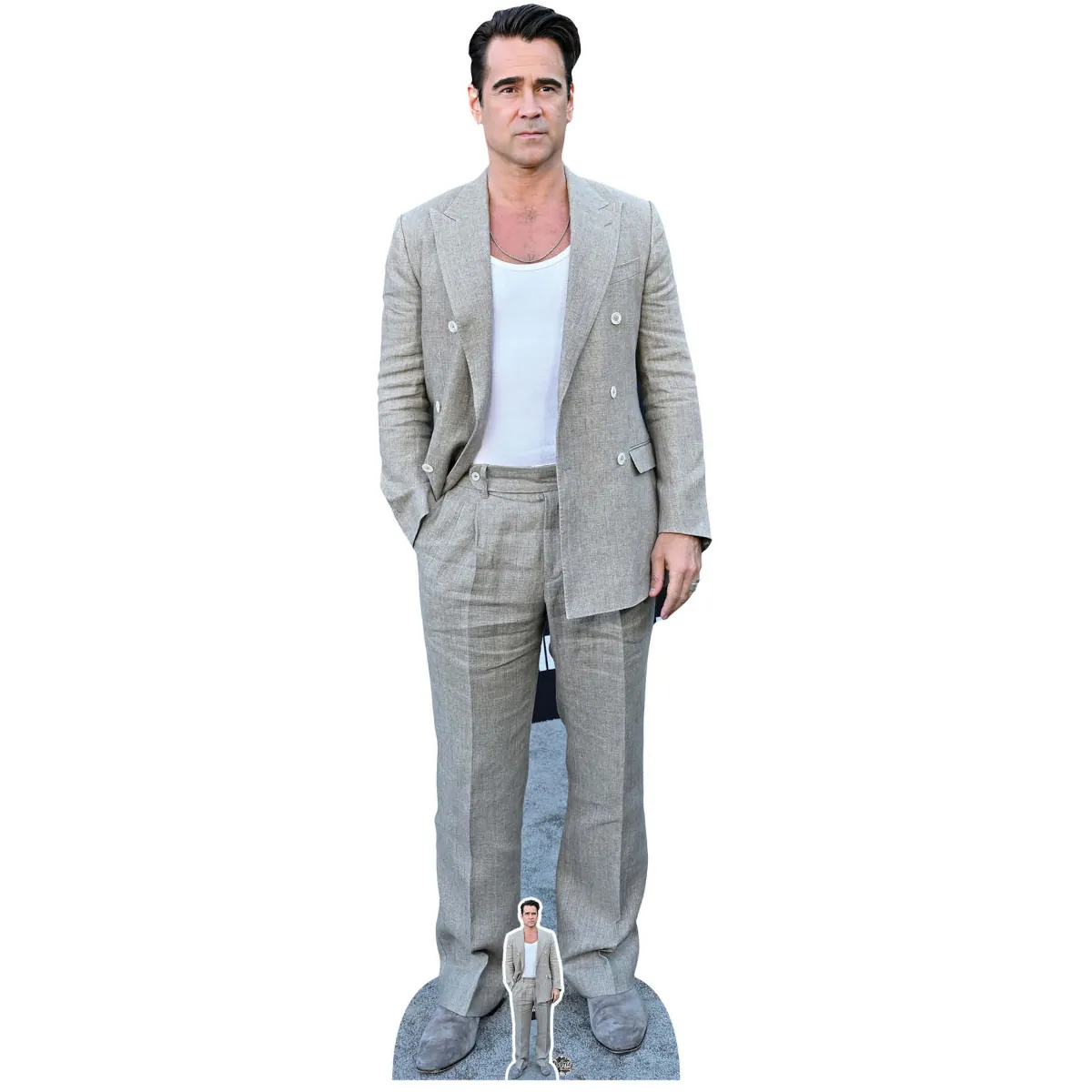 CS1072 Colin Farrell 'Grey Suit' (Irish Actor) Lifesize + Mini Cardboard Cutout Standee Front
