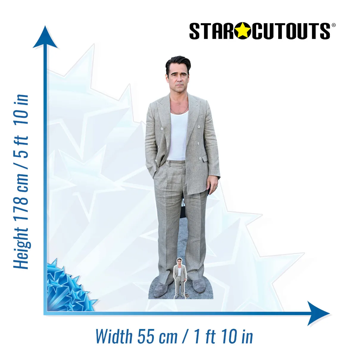 CS1072 Colin Farrell 'Grey Suit' (Irish Actor) Lifesize + Mini Cardboard Cutout Standee Size
