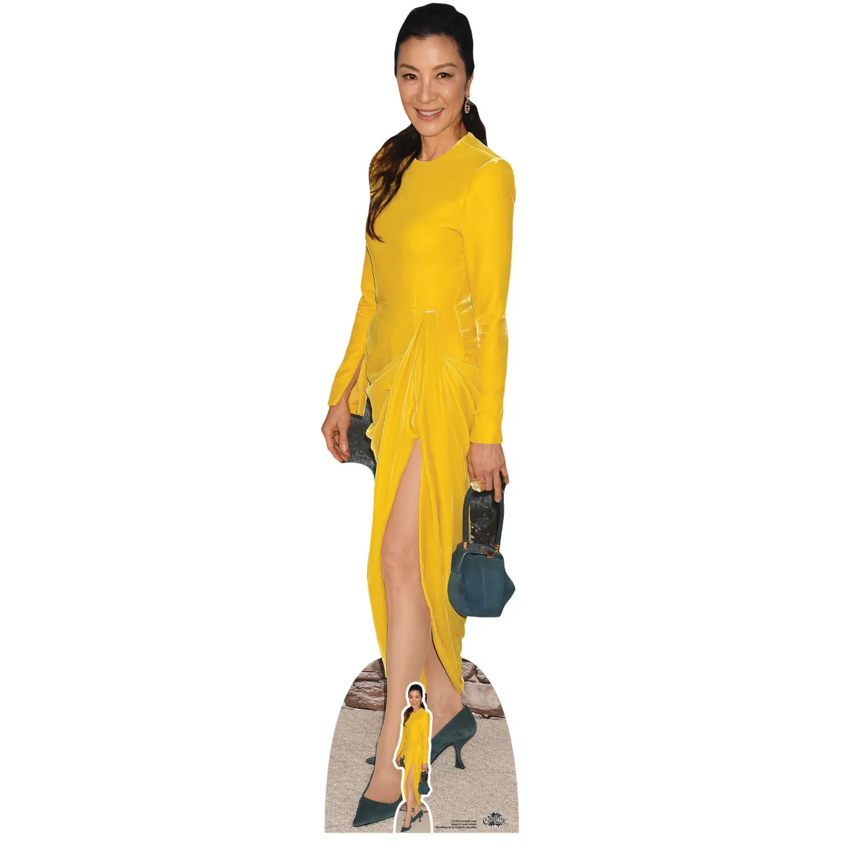 CS1079 Michelle Yeoh 'Yellow Dress' (Malaysian Actress) Lifesize + Mini Cardboard Cutout Standee Front