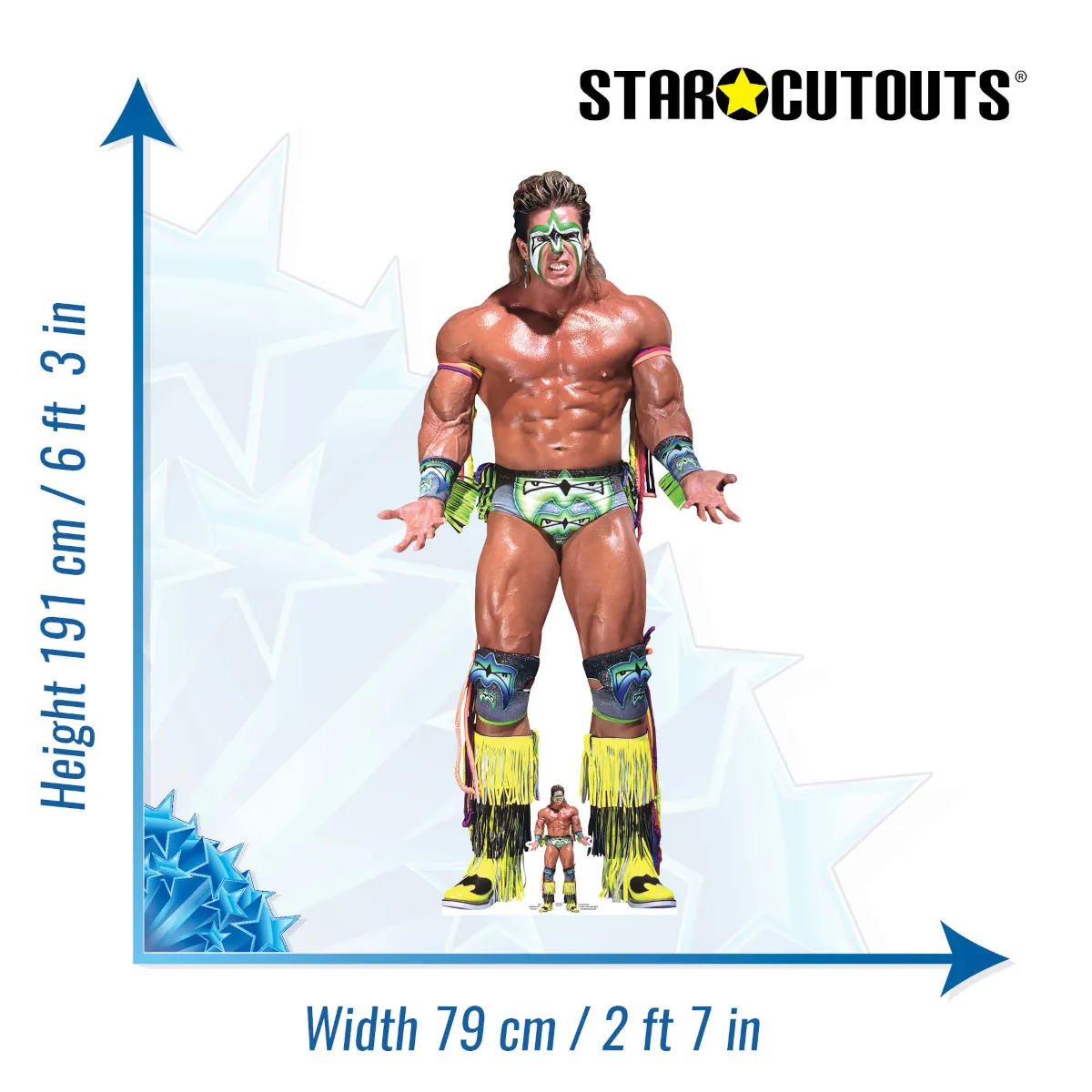 SC4190 The Ultimate Warrior (WWE) Official Lifesize + Mini Cardboard Cutout Standee Size
