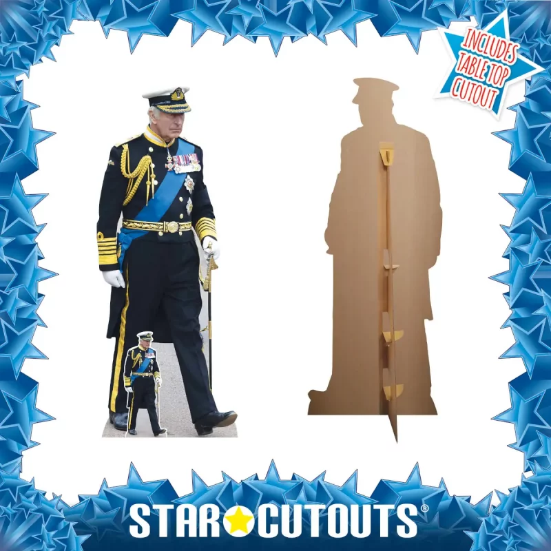 King Charles III Marching Uniform British Royal Lifesize + Mini Cardboard Cutout Frame