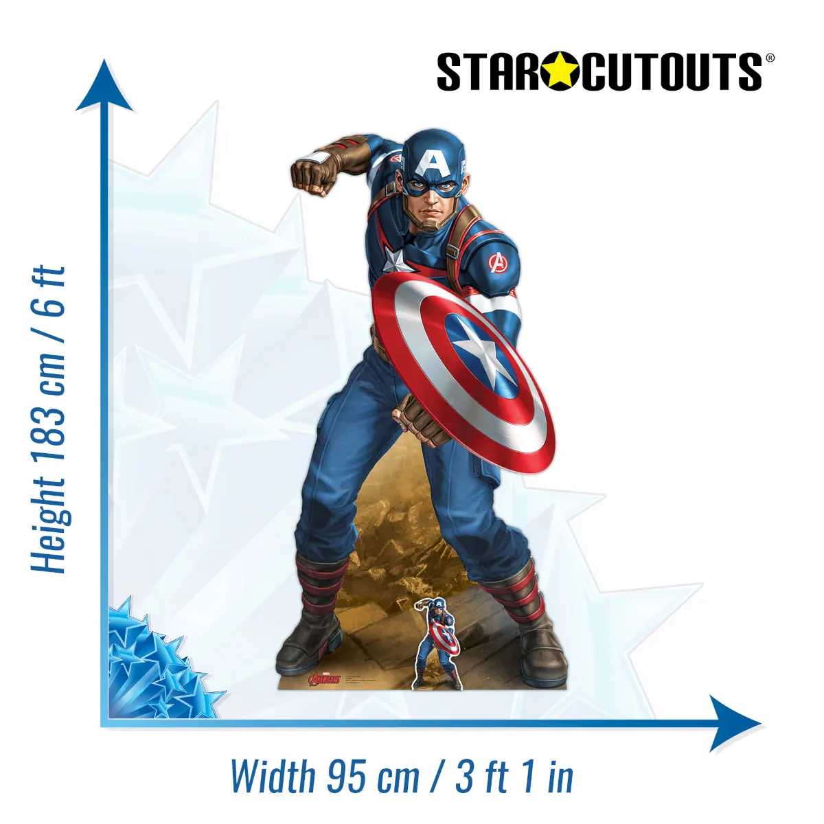 Captain America 'Comic Book Art' (Marvel Avengers) Lifesize + Mini Cardboard Cutout Size