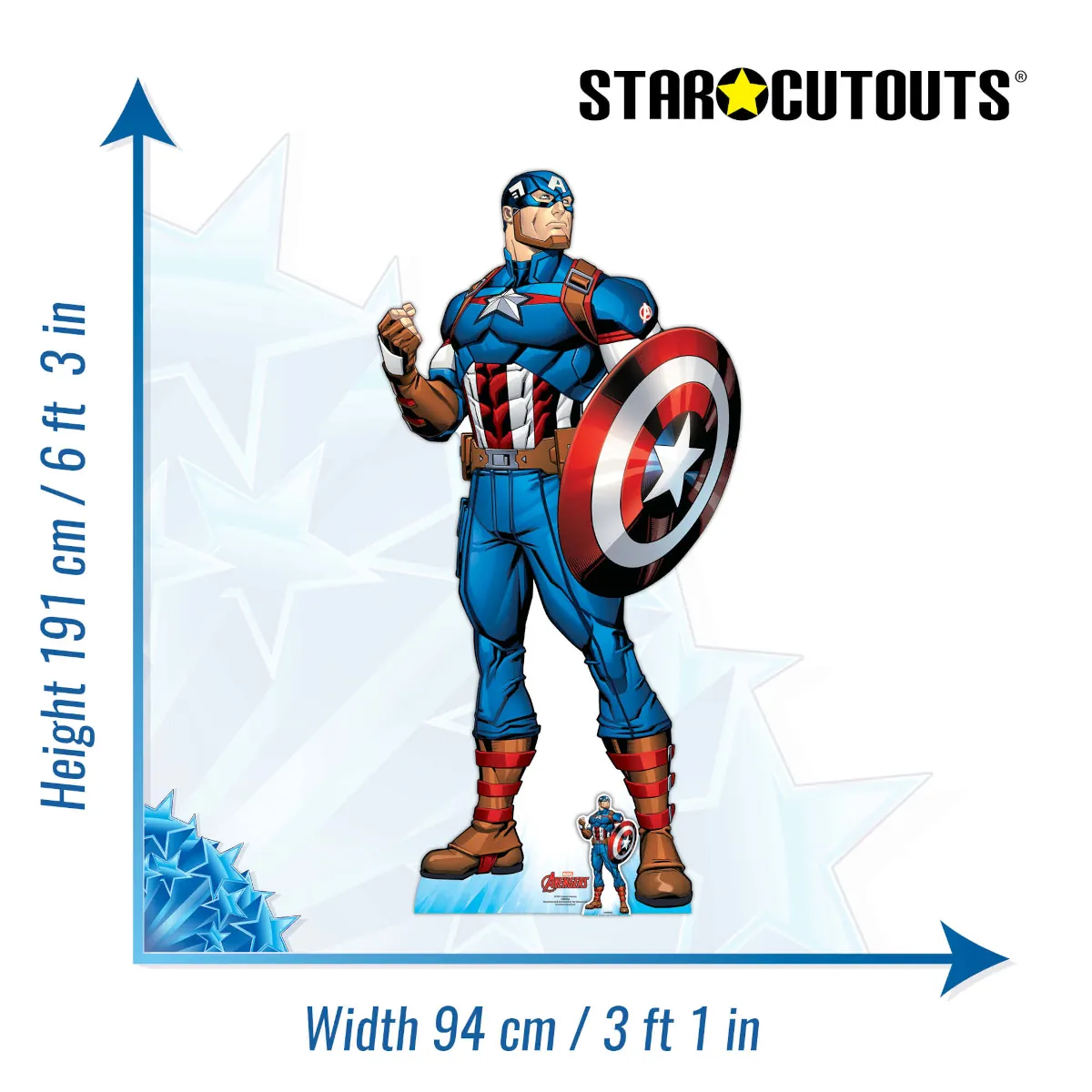 Captain America 'Superhero' (Marvel Avengers) Lifesize + Mini Cardboard Cutout Size