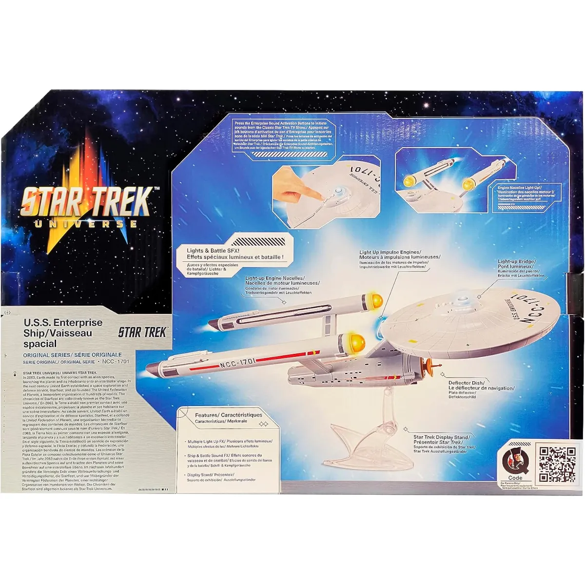 Bandai USS Enterprise NCC-1701 Star Trek Model With Lights Sounds And Display Stand Box Back