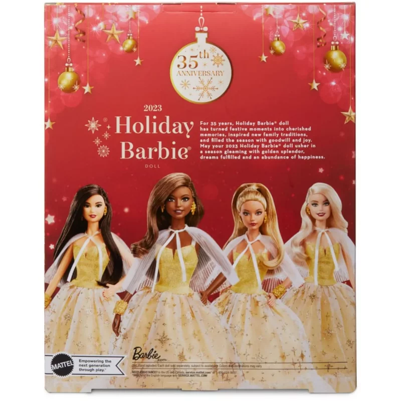 Barbie Signature Doll 35th Anniversary 2023 Holiday Doll Barbie 2 Box Back
