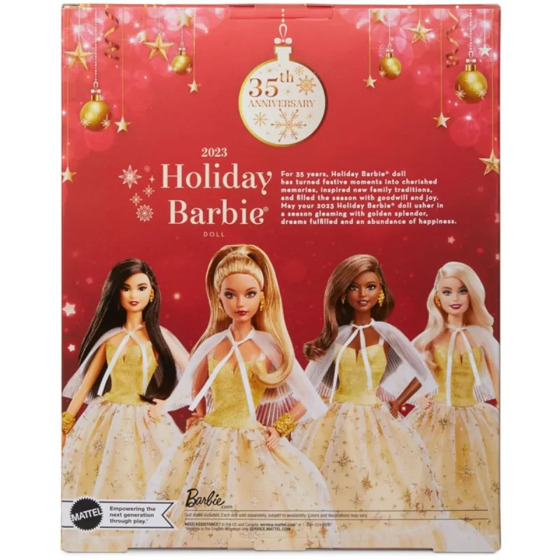 Barbie Signature Doll 35th Anniversary 2023 Holiday Doll Barbie 3 Box Back