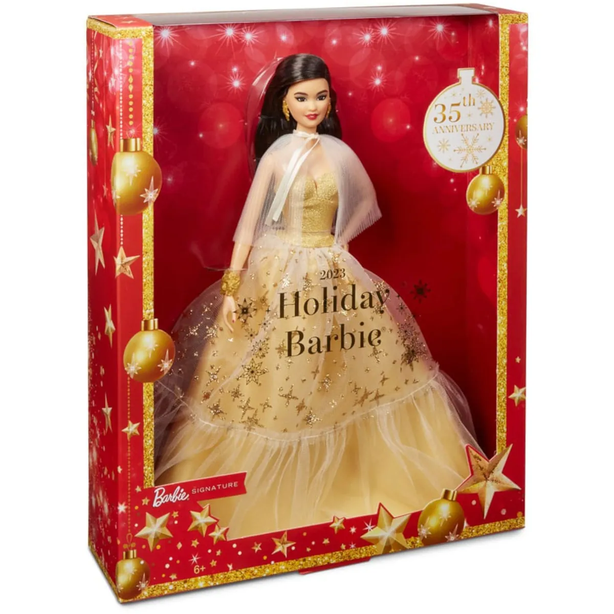 Barbie Signature Doll 35th Anniversary 2023 Holiday Doll Barbie 4 Box Side
