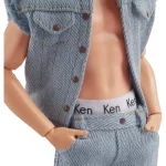 Barbie The Movie Doll Ken Wearing Denim Matching Set Stomach