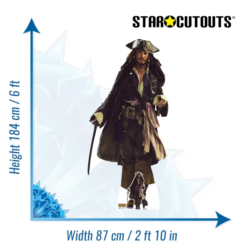 SC4405 Captain Jack Sparrow 'Johnny Depp' (Pirates of the Caribbean) Lifesize + Mini Cardboard Cutout Size