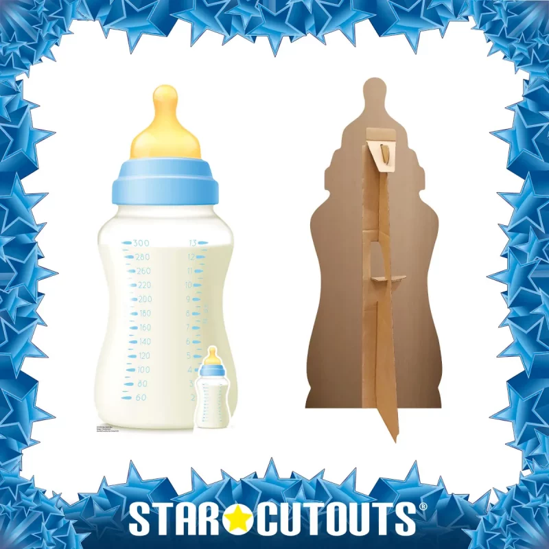 SC4358 Blue Baby Bottle (Party Prop) Mini + Tabletop Cardboard Cutout Standee Frame