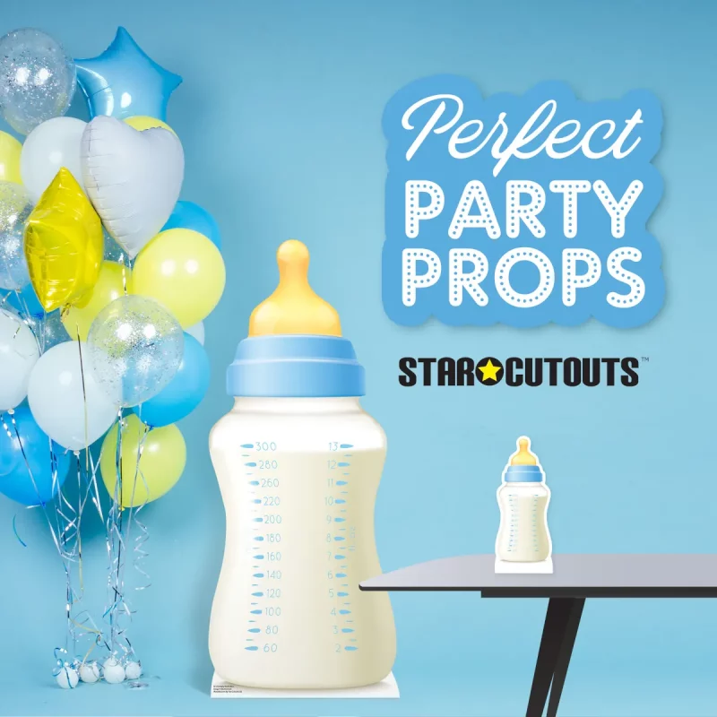 SC4358 Blue Baby Bottle (Party Prop) Mini + Tabletop Cardboard Cutout Standee Party