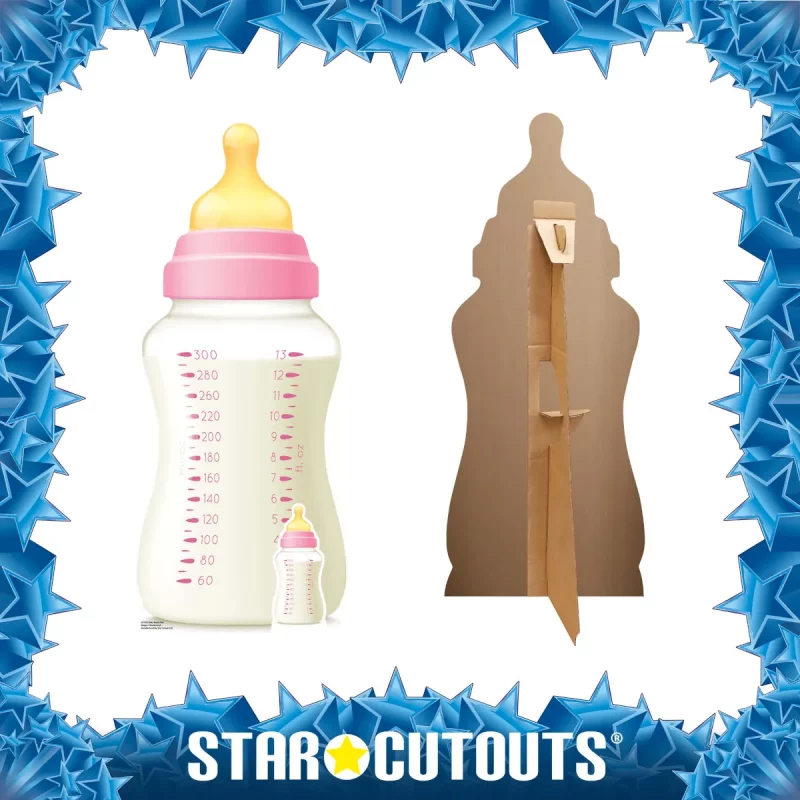 SC4395 Pink Baby Bottle (Party Prop) Mini + Tabletop Cardboard Cutout Standee Frame