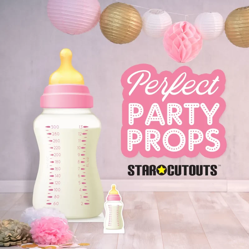 SC4395 Pink Baby Bottle (Party Prop) Mini + Tabletop Cardboard Cutout Standee Party