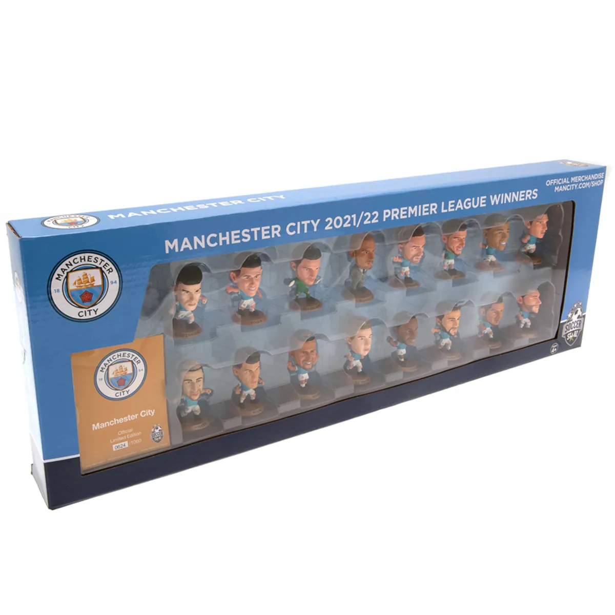 TM-01352 Manchester City FC SoccerStarz 16 Player Team Pack 2021-22 Premier League Champions Collectable Figures Box